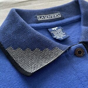LA LOVING Polo Shirt Men VTG Blue With Navy Collar Retro USA Small